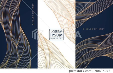 Set of vector collection design elements labels, frames, wedding invitations, social net stories, packaging, luxury products, perfume, soap, wine, lotion. Wavy line golden backgrounds, patterns. Set of vector collection design elements labels, frames, wedding invitations, social net stories, packaging, luxury products, perfume, soap, wine, lotion. Wavy line golden backgrounds, patterns. 90615072