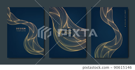 Vector line wavy background with gold texture. Luxury black pattern. Premium backdrop for business layout, texture for print, poster, book, cover 90615146