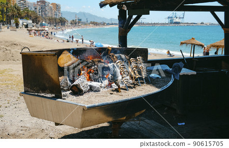 Espetos , Grilled Fish in Malagueta Beach, Malaga, Andalusia