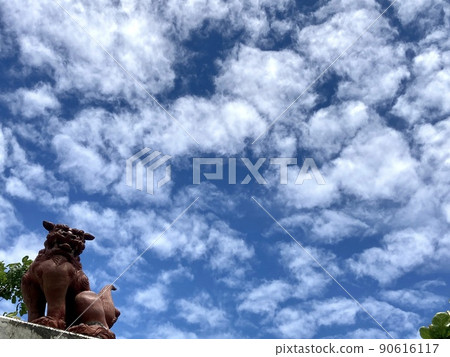 Okinawa's guardian god Shisa and the blue sky 90616117