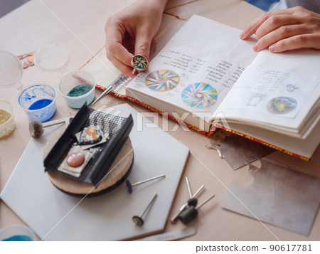 Jewelry designer workplace at home. Jewelry designer workplace at home. 90617781