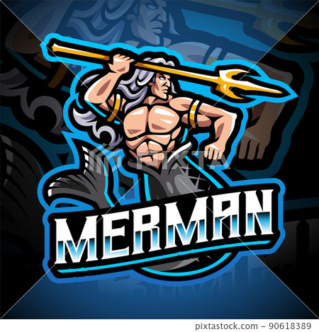 Mermaid man holding a trident esport mascot logo Mermaid man holding a trident esport mascot logo 90618389