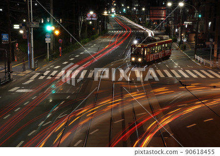 Asukayama intersection at night and Toden-Arakawa line Asukayama intersection at night and Toden-Arakawa line 90618455