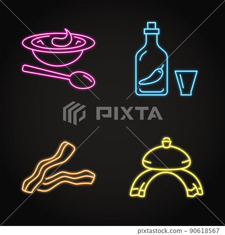 Neon Ukrainian national food icon set Neon Ukrainian national food icon set 90618567