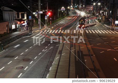 Asukayama intersection at night and Toden-Arakawa line Asukayama intersection at night and Toden-Arakawa line 90619029