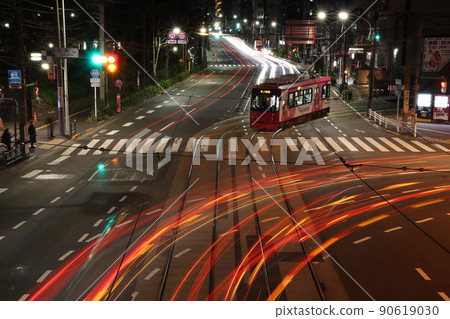 Asukayama intersection at night and Toden-Arakawa line 90619030