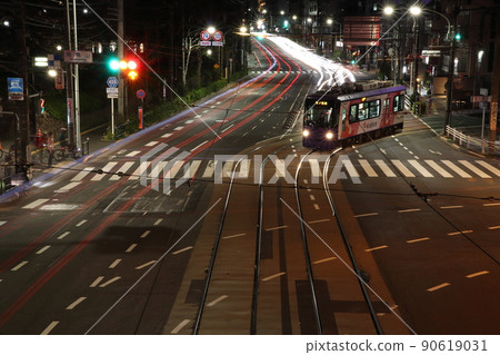 Asukayama intersection at night and Toden-Arakawa line Asukayama intersection at night and Toden-Arakawa line 90619031