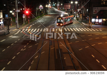 Asukayama intersection at night and Toden-Arakawa line Asukayama intersection at night and Toden-Arakawa line 90619094