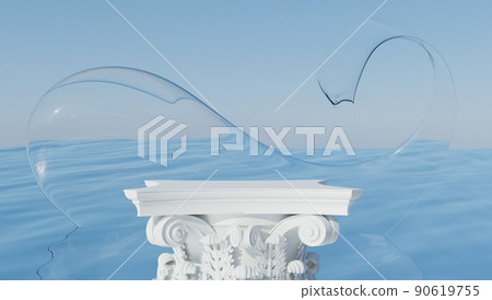 Abstract background mock up with podium for product display and gypsum ancient sculpture. Blank product stand in minimal slyle on turquoise background. 3d rendering. Abstract background mock up with podium for product display and gypsum ancient sculpture. Blank product stand in minimal slyle on turquoise background. 3d rendering. 90619755