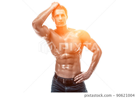 Muscular handsome young man with naked torso. Isolated on white Muscular handsome young man with naked torso. Isolated on white 90621004