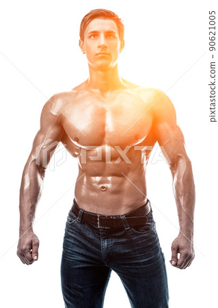 Muscular handsome young man with naked torso. Isolated on white Muscular handsome young man with naked torso. Isolated on white 90621005