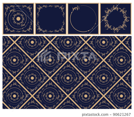 [矢量] 優雅風格重複圖案設計和標籤或框架 90621267