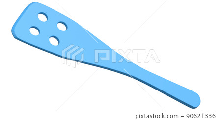 Wooden slotted turner or kitchen utensils on white background. 90621336
