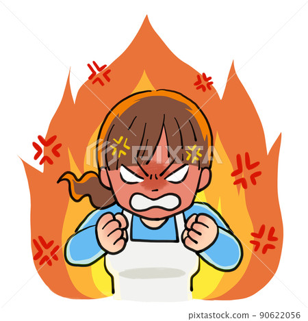 Illustration of a housewife who gets angry with the flames in the background Illustration of a housewife who gets angry with the flames in the background 90622056