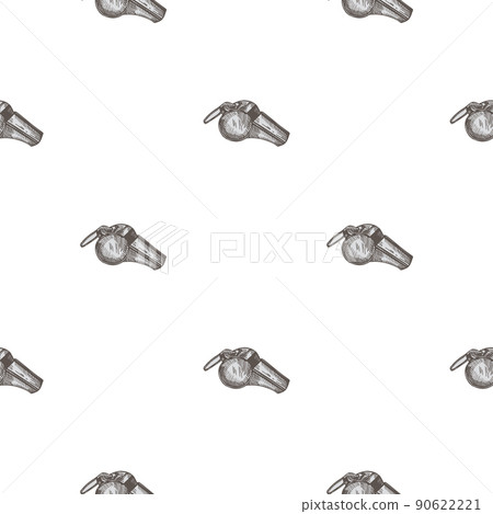 Sport whistle engraving seamless pattern. Vintage background sport topic in hand drawn style. Sport whistle engraving seamless pattern. Vintage background sport topic in hand drawn style. 90622221