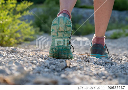 Low angle view of a female foot in hiking shoes 90622287