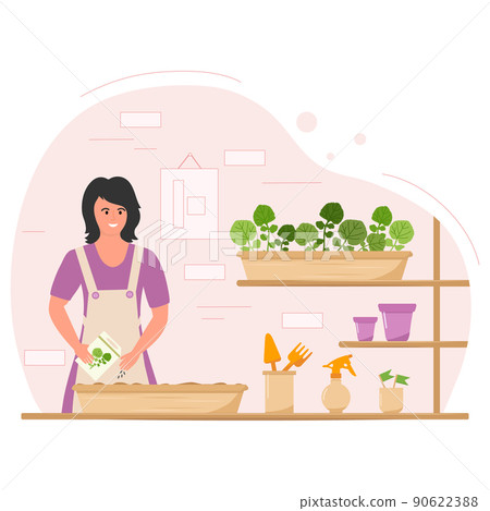 Girl Sowing Seeds Houseplant Home Gardening Growth Girl Sowing Seeds Houseplant Home Gardening Growth 90622388