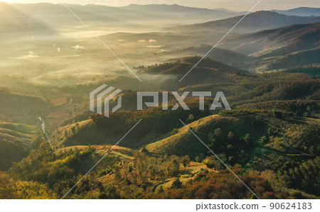 Ban Bon Na Viewpoint at sunrise with fog above Mae Chaem, Doi Inthanon national park, Chiang Mai Ban Bon Na Viewpoint at sunrise with fog above Mae Chaem, Doi Inthanon national park, Chiang Mai 90624183