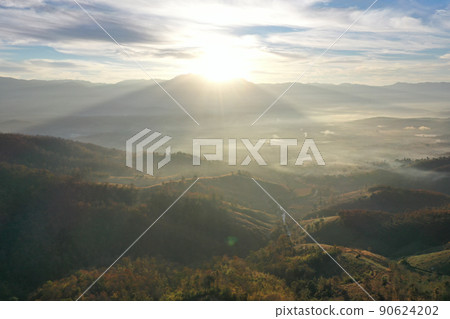 Ban Bon Na Viewpoint at sunrise with fog above Mae Chaem, Doi Inthanon national park, Chiang Mai 90624202