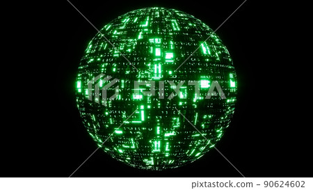 Glowing Green Matrix Binary Data Code Sphere Object Glowing Green Matrix Binary Data Code Sphere Object 90624602