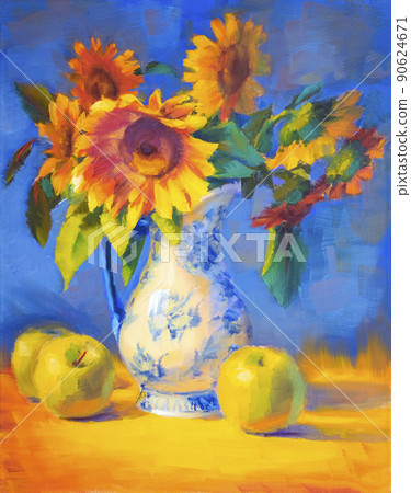 Bouquet of Sunflowers in vase impressionism oil painting Bouquet of Sunflowers in vase impressionism oil painting 90624671