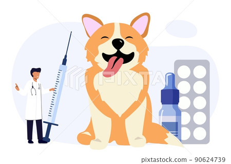 Pet vet veterinary doctor animal clinic Dog pills flat icon 90624739
