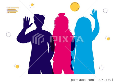Silhouette faces girls and boys vector Multicultural characters 90624791