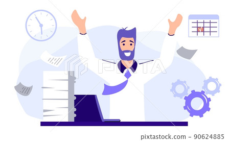 Progress development Happy man completed task and triumphing 90624885