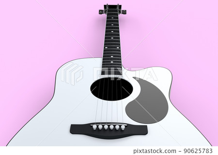 Close-up of acoustic guitar isolated on pink background. 90625783