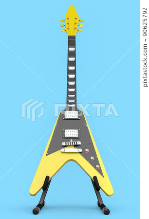 Electric acoustic guitar on stand isolated on blue background. 90625792