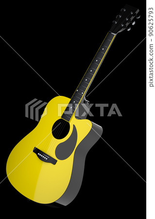 Close-up of acoustic guitar isolated on black background. 90625793