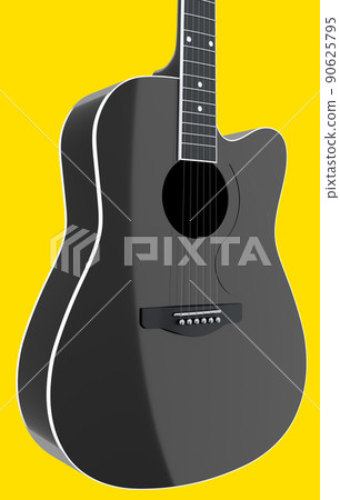 Close-up of acoustic guitar isolated on yellow background. 90625795