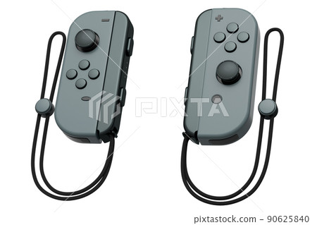 Portable video game controllers on the rope on white background Portable video game controllers on the rope on white background 90625840