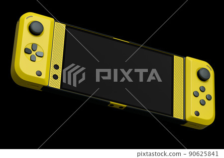 Realistic video game controllers attached to mobile phone on black background Realistic video game controllers attached to mobile phone on black background 90625841