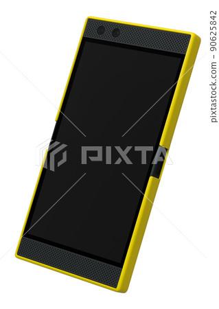 Front view of yellow smartphone with empty screen, concept of mobile gaming Front view of yellow smartphone with empty screen, concept of mobile gaming 90625842