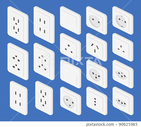 isometric power outlet switcher set vector flat illustration 90625965