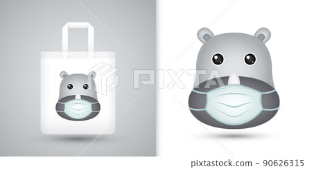 Rhinoceros head on white tote bag 90626315