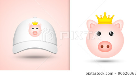 Pig head on white baseball cap Pig head on white baseball cap 90626365
