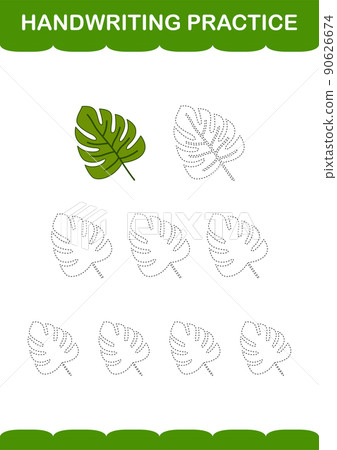 Handwriting practice with Monstera. Worksheet for kids 90626674