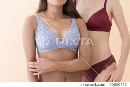 Body acceptance and self imperfection confidence. Latin american multiethnic beauty underwear women 90626752