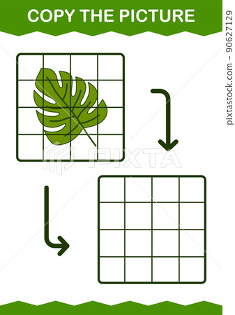 Copy the picture with Monstera. Worksheet for kids 90627129