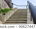 concrete stairs with iron railings 90627447