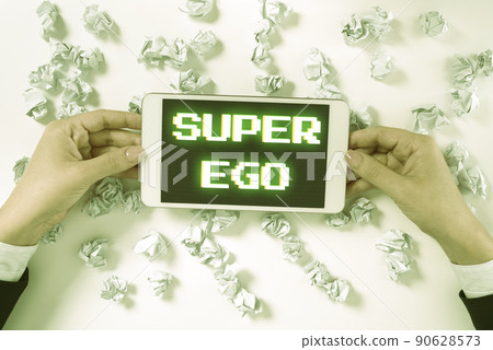 Text sign showing Super Ego. Business approach The I or self of any person that is empowering his whole soul -47939 90628573