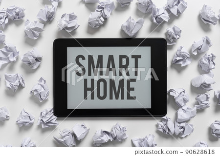 Writing displaying text Smart Home. Word for automation system control lighting climate entertainment systems -47882 90628618