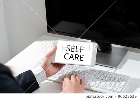 Hand writing sign Self Care. Concept meaning Give comfort to your own body without professional consultant -47405 Hand writing sign Self Care. Concept meaning Give comfort to your own body without professional consultant -47405 90628629