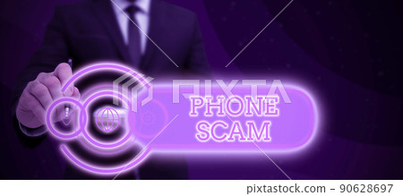 Handwriting text Phone Scam. Business idea getting unwanted calls to promote products or service Telesales Businessman in suit holding notepad symbolizing successful teamwork. Handwriting text Phone Scam. Business idea getting unwanted calls to promote products or service Telesales Businessman in suit holding notepad symbolizing successful teamwork. 90628697