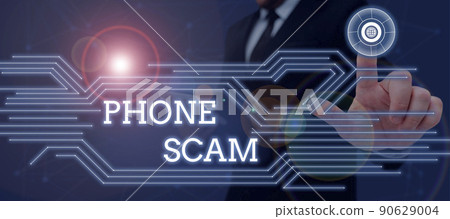 Text caption presenting Phone Scam. Word for getting unwanted calls to promote products or service Telesales Colleagues Sitting On Desk With Laptop Papers Showing Graphs Conversation Text caption presenting Phone Scam. Word for getting unwanted calls to promote products or service Telesales Colleagues Sitting On Desk With Laptop Papers Showing Graphs Conversation 90629004