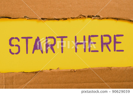 Conceptual caption Start Here. Business overview telling someone this is beginning point to go from to destination -48074 90629039