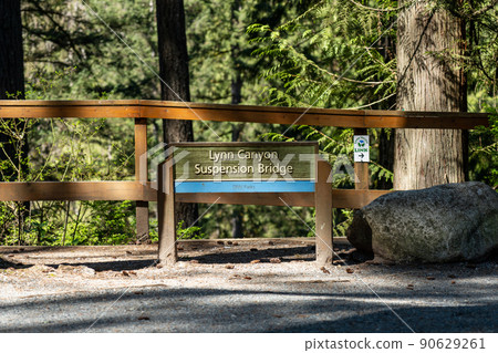 North Vancouver, BC, Canada - April 20 2021 : Sign of Lynn Canyon Park. North Vancouver, BC, Canada - April 20 2021 : Sign of Lynn Canyon Park. 90629261