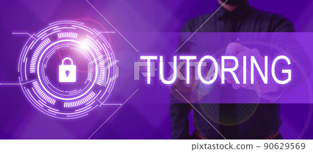Writing displaying text Tutoring. Business showcase An act of a person employed to administer knowledge to someone Empty frame decorated with communication symbols represent business meeting 90629569